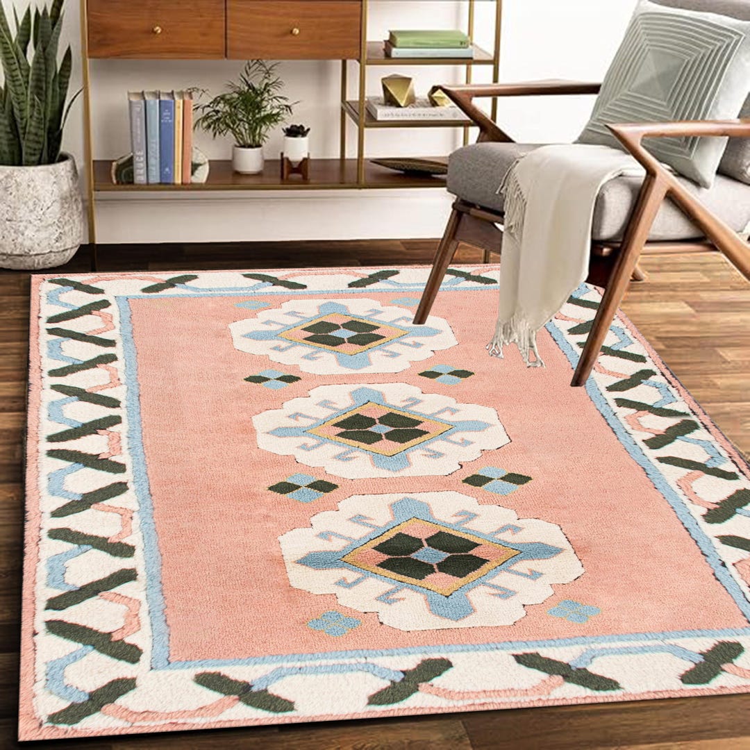Vintage Rug, Turkish Pattern Rug, Washable Kilim Rug, Blue Decor