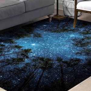Thick Rug, 3D Printed Rug, Salon Decor Rug, Gift For The Home, View Rugs, Forest Landscape Rugs, Beautiful Starry Sky Rugs, Farmhouse Rug,