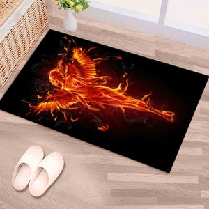 Easy to Clean Rug, Round Rug, Salon Decor Rug, Gift for Him, Fire Angel ...