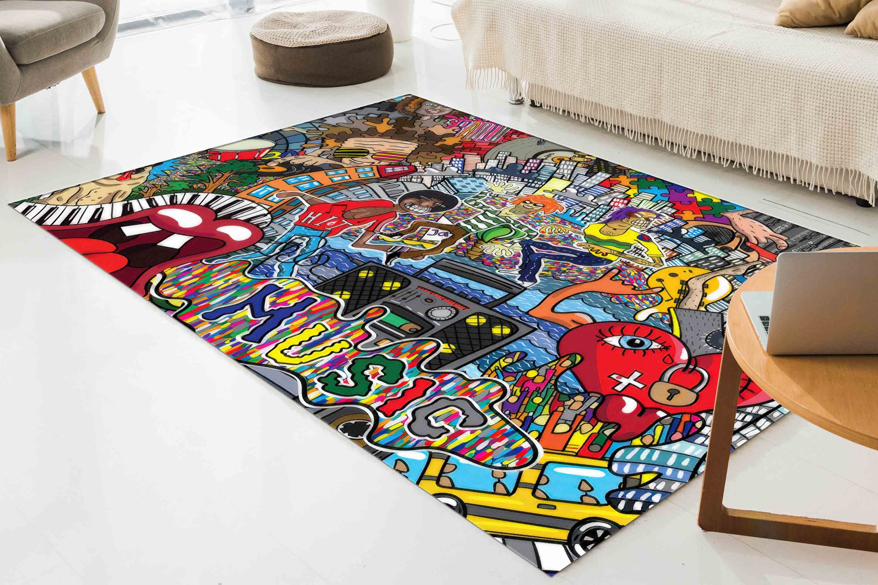 Kitchen Rug, Cool Rug, Door Mat, Anti-slip Carpet, Graffiti Rugs