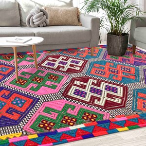 Colorful Rug, Pink Rugs, Navajo Rugs, Farmhouse Decor Rug, Turkish Rug, Bridesmaid Gift, Personalized Rug, Saloon Rug, Vidi Color Rug, imagen 1