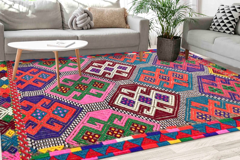 Colorful Rug, Pink Rugs, Navajo Rugs, Farmhouse Decor Rug, Turkish Rug, Bridesmaid Gift, Personalized Rug, Saloon Rug, Vidi Color Rug, imagen 1