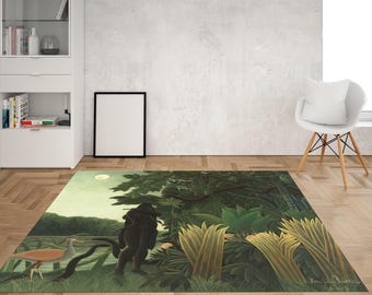 Jungle Nature Rug, Exotic Tropical Forest Digital Rug, Wildlife Art Floor Mat, Indoor Green Carpet, Boho Home Decor, Gift For Nature Lover