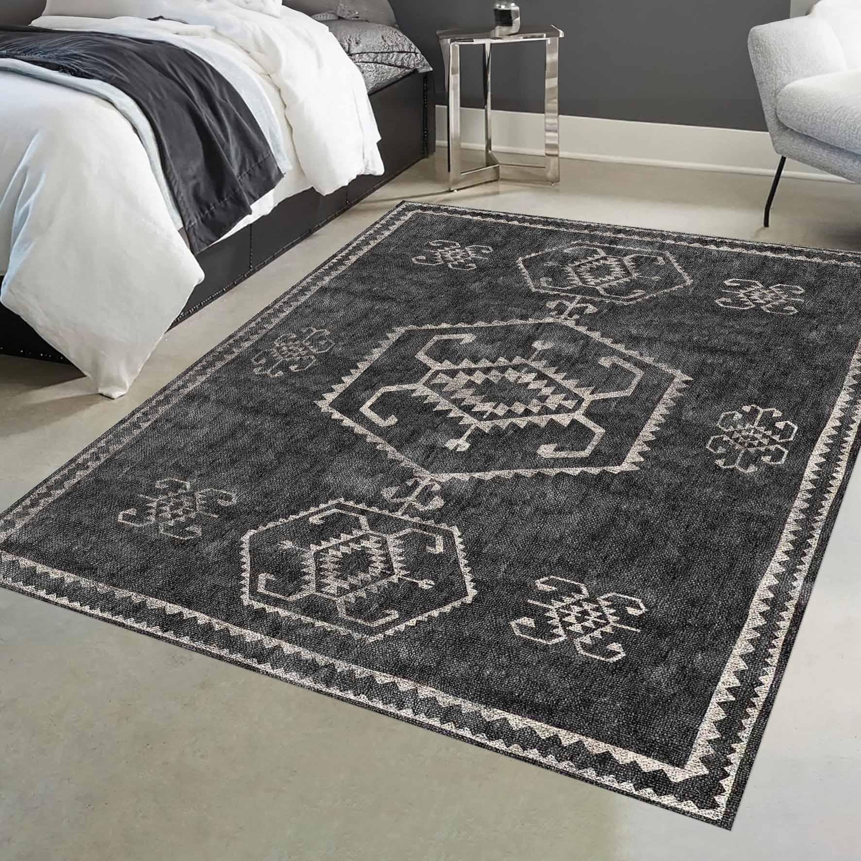 Modern Grid Pattern Rug, Neutral Tone Floor Rug for Living Room Decor ...