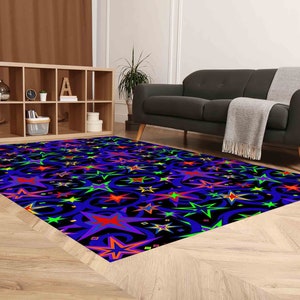 Stars Rug, Retro Rug, Play Room Rugs, Modern Rugs, Neon Rug, Wedding Rug, Anti-Slip Carpet, Cool Rug, Easy To Clean Rug, Classic Rug, immagine 4