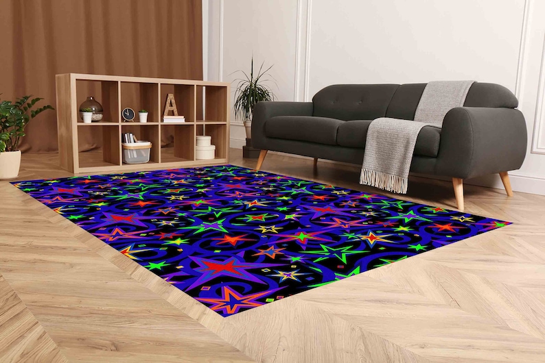 Stars Rug, Retro Rug, Play Room Rugs, Modern Rugs, Neon Rug, Wedding Rug, Anti-Slip Carpet, Cool Rug, Easy To Clean Rug, Classic Rug, immagine 4