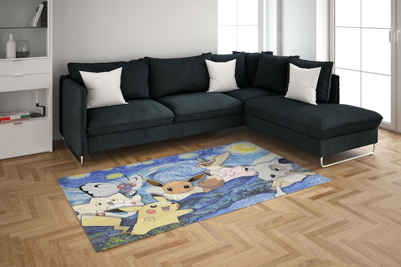 Eevee Rug, Starry Sky Rug, Pikachu Rug, Anime Rug, Van Gogh Rug, Boy ...