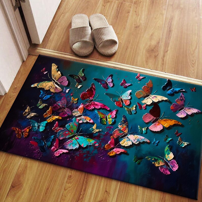 Butterfly Painting Print Rugs, Butterfly Rug, Modern Rugs, Animal Rugs, Office Rug, Accent Rug, Corridor Rug, Non-Slip Carpet, Step Rug, Bild 6