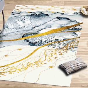 Living Room Rug, Luxury Rug, Accent Rug, Housewarming Gift, Modern Rugs, Gray Marble Rug, Gray And Gold Marble Rugs, Gift Rug, Home Decor,