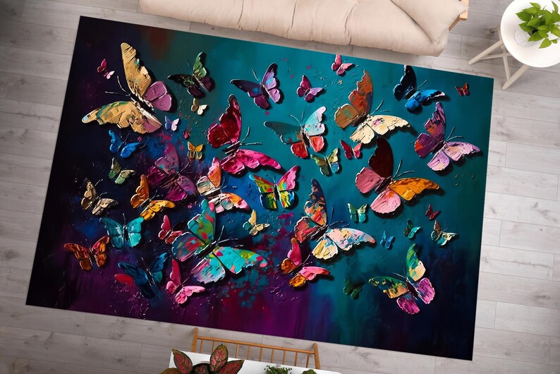 Butterfly Painting Print Rugs, Butterfly Rug, Modern Rugs, Animal Rugs, Office Rug, Accent Rug, Corridor Rug, Non-Slip Carpet, Step Rug, Bild 2