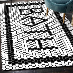 Easy to Clean Rug, Salon Decor Rug, Decorative Rug, Anti-Slip Carpet, Bathroom Decor Rug, Black And White Rug, Modern Rug, Accent Rug, imagem 3