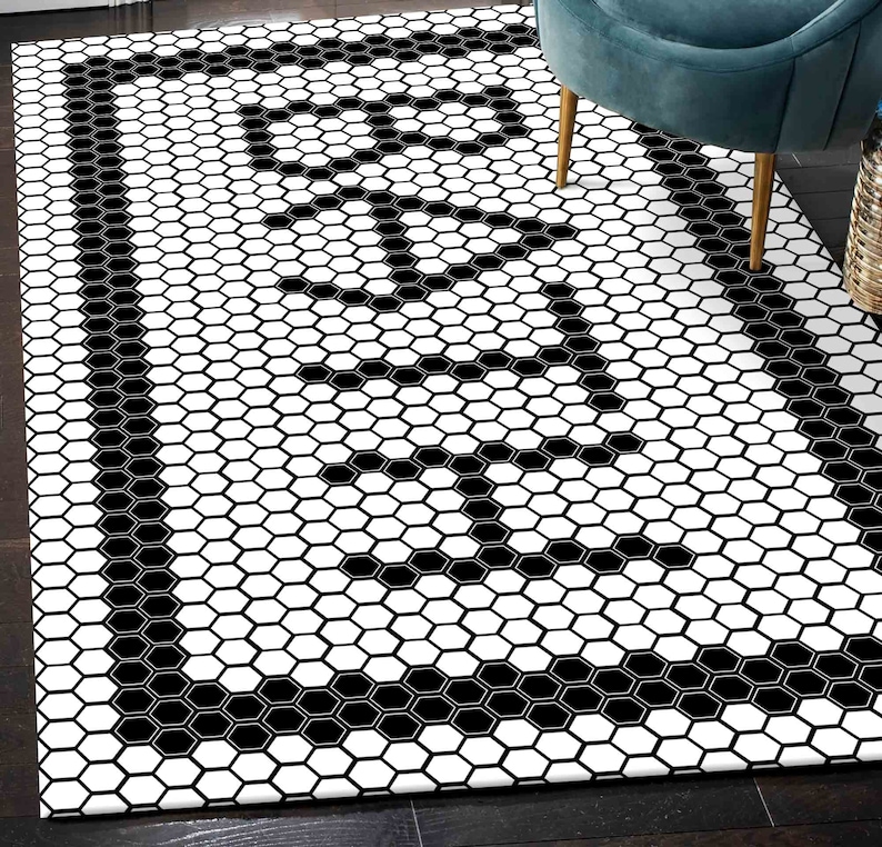 Easy to Clean Rug, Salon Decor Rug, Decorative Rug, Anti-Slip Carpet, Bathroom Decor Rug, Black And White Rug, Modern Rug, Accent Rug, imagem 3