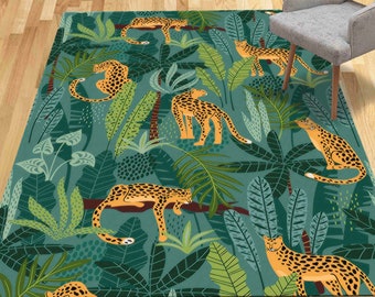 Tiger Rugs, Bohemian Rug, Tiger Lover Gift Rugs, Animal Rug, Nursery Rug, Safari Rug, Gift For Him, Home Decor Rug, Boho Rug, Green Rug,