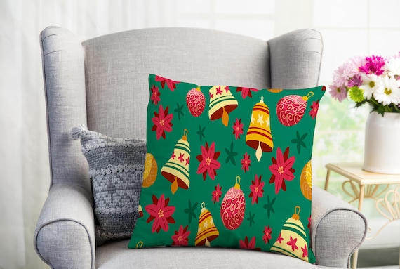 Federa Per Cuscino 50x76 Cm – Stile Retrò Con Albero Di Natale E Fiocchi Di Neve – Rosso, Nero, Verde, Giallo – Microfibra Morbida