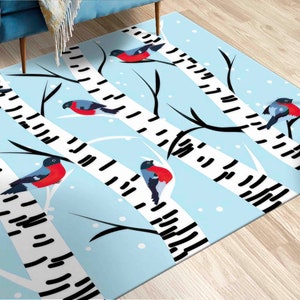 Birds on the Branch Rugs, Kids Room Rug, Winter Rugs, Animal Rugs, Home Decor Rug, Saloon Rug, Bedroom Rug, Colorful Rug, Blue Rug,