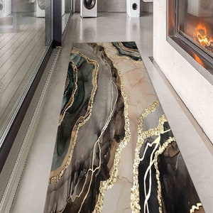 Kitchen Rug, Decorative Rug, Small Rug, Gift Rug, Gold Rug, Brown Marble Rugs, Alcohol Ink Rug, Hallway Rug, Machine Washable Rug,