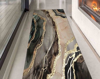 Kitchen Rug, Decorative Rug, Small Rug, Gift Rug, Gold Rug, Brown Marble Rugs, Alcohol Ink Rug, Hallway Rug, Machine Washable Rug,