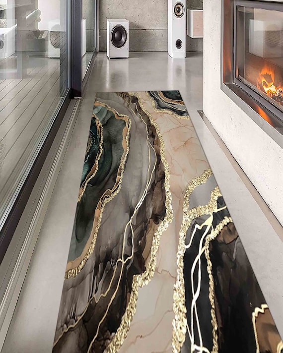 Kitchen Rug, Decorative Rug, Small Rug, Gift Rug, Gold Rug, Brown Marble Rugs, Alcohol Ink Rug, Hallway Rug, Machine Washable Rug,