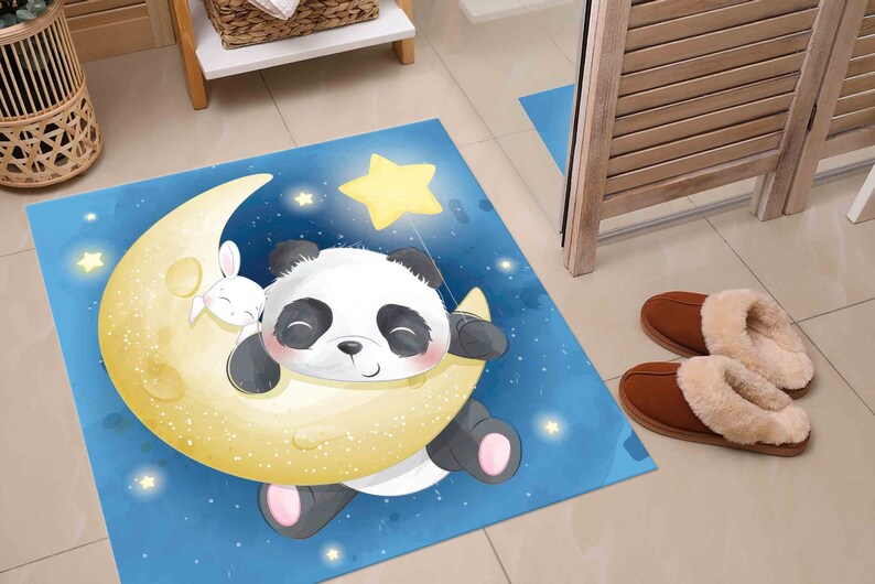 Cute Panda Rugs, Cute Moon Rug, Panda Rug, Kids Rug, Soft Rug, Nursery ...