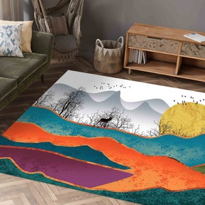 Soft Rug, Pet Friendly Rug, Decorative Rug, Anti-Slip Carpet, View Rugs, Abstract Mountain Rug, Colorful Abstract Landscape Rug, Cool Rug,