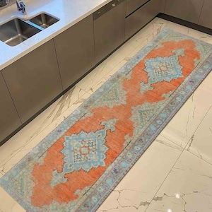 Orange Rug, Blue Rugs, Medallion Rug, Boho Rugs, Turkish Rug, Dining Room Rug, Small Rug, Anti-Slip Carpet, Non-Slip Carpet, Salon Rug,