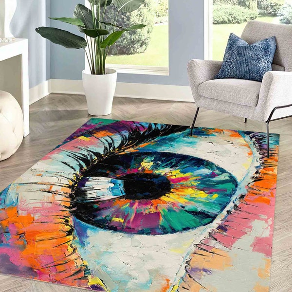 Office Rug, Thick Rug, Bathroom Rug, Housewarming Gift, Modern Rugs, Abstract Eye Rugs, Colorful Rug, Salon Decor Rug, Pet Friendly Rug,