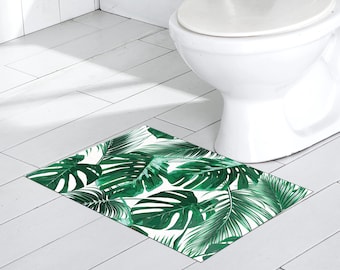Tropical Monstera Leaf Rug, Green Botanical Digital Rug, Fresh Jungle Plant Art Floor Mat, Indoor Nature Decor, Gift For Plant Lover