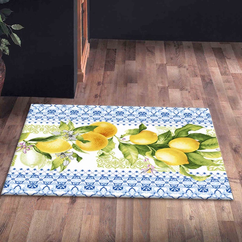 Lemon Pattern Rug, Lemon Rugs, Blue Rugs, Modern Rug, Outdoor Rug, Car Mat, Anti-Slip Carpet, Classic Rug, Door Mat, Thin Rug, Yellow Rug, image 6