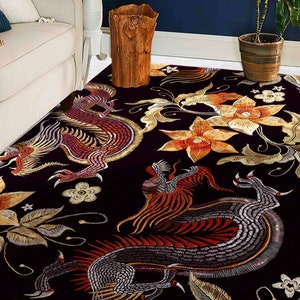 Japanese Rug, Cool Rug, Dragon Rug, Gift For Him, Modern Rug, Chinese Dragon Rugs, Asian Dragon Pattern Rug, Gift For Him, Living Room Rug,