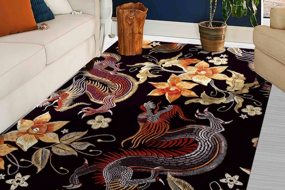 Japanese Rug, Cool Rug, Dragon Rug, Gift For Him, Modern Rug, Chinese Dragon Rugs, Asian Dragon Pattern Rug, Gift For Him, Living Room Rug,