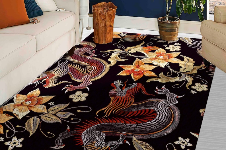 Japanese Rug Cool Rug Dragon Rug Gift for Him Modern Rug Etsy