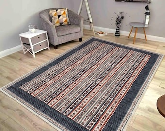 Striped Vintage Rug, Turkish Style Area Rug with Traditional Pattern, 2x3 Oriental Inspired Rug Bedroom Use, Living Room Floor Decor