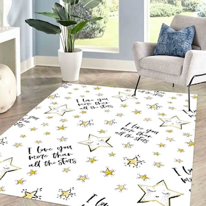 Salon Decor Rug, Nursery Rug, Popular Rug, Non-Slip Carpet, Children Rugs, White And Yellow Rugs, I love you more than all the stars Rug