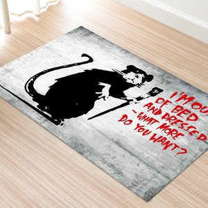 Machine Washable Rug, Customs Rug, Bridesmaid Gift, Gift For Him, Banksy Rug, Banksy Mouse Rugs, Graffiti Rug, Gift Rug, Bridesmaid Gift,