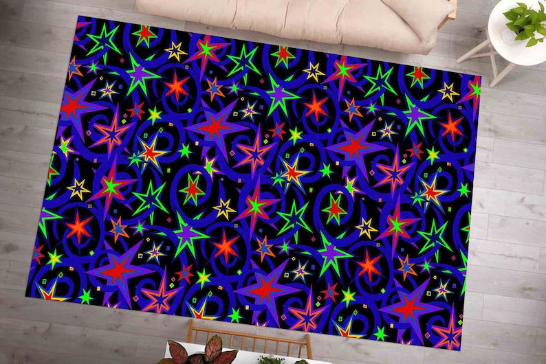 Stars Rug, Retro Rug, Play Room Rugs, Modern Rugs, Neon Rug, Wedding Rug, Anti-Slip Carpet, Cool Rug, Easy To Clean Rug, Classic Rug, immagine 2
