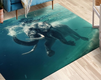 Elephant Rugs, Kids Room Rug, Underwater Rug, Animal Rugs, Personalized Gifts, Non Slip Rug, Home Decor Rug, Bathroom Rug, Area Rug,