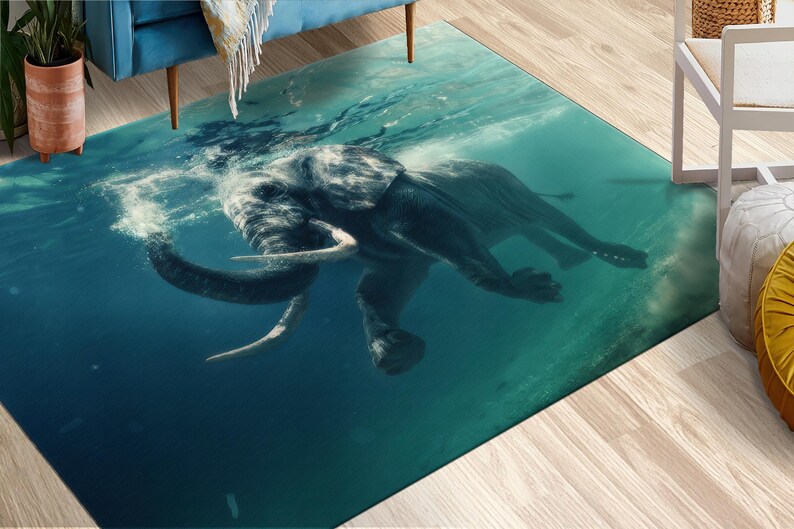 Elephant Rugs, Kids Room Rug, Underwater Rug, Animal Rugs, Personalized Gifts, Non Slip Rug, Home Decor Rug, Bathroom Rug, Area Rug, image 1