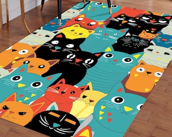 Abstract Cats Rugs, Cat Rugs, Colorful Cats Rug, Animal Rugs, Gift For The Home, Housewarming Gift, Customs Rug, Indoor Rug, Gift Rug,