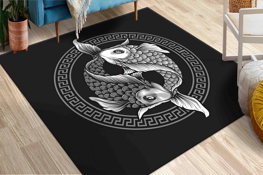 Koi Fish Rugs, Black and White Rugs, Yin Yang Rugs, Modern Rug, Round