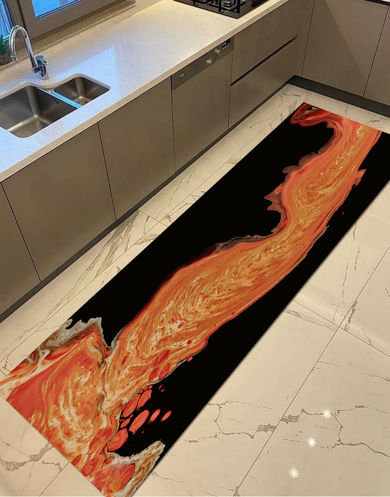 Salon Decor Rug, Colorful Rug, Non-Slip Carpet, Modern Rug, Orange And Black Rug, Hallway Rug, Front Door Rug, Area Rug, Luxury Rug, image 1