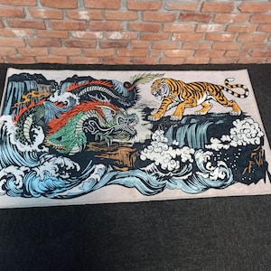 Thick Rug, Pattern Rug, Living Room Rug, Gift For The Home, Animal Rugs, Dragon Vs Tiger Rug, Japanese Tiger and Dragon Rugs, Gift Rug,