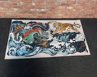 Thick Rug, Pattern Rug, Living Room Rug, Gift For The Home, Animal Rugs, Dragon Vs Tiger Rug, Japanese Tiger and Dragon Rugs, Gift Rug,