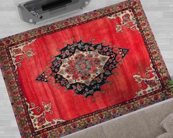 Salon Rug, Entry Rug, Saloon Rug, Gift For Him, Moroccan Design Rugs, Red Rug, Medallion Rug, Door Mat, Decorative Rug, Classic Rug,