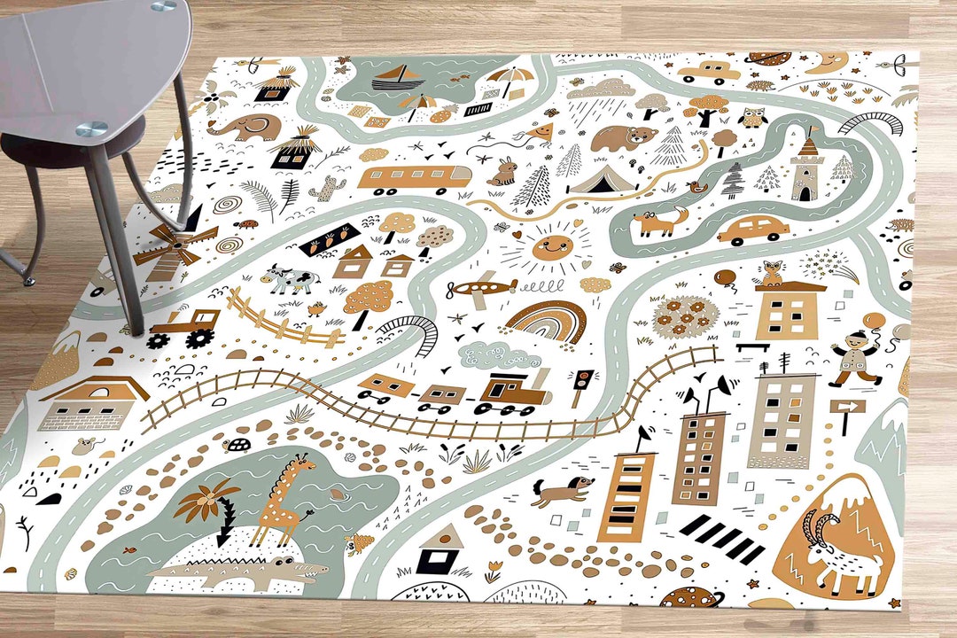 City Pattern Rugs, Boy Room Rug, Minimal Rugs, Kids Rug, Pet Friendly ...