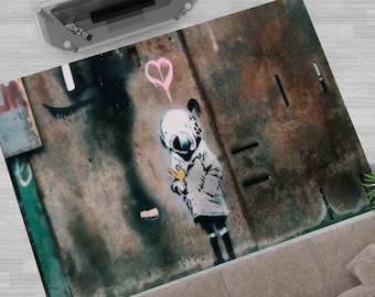 Office Decor Rug, Classic Rug, Decorative Rug, Non Slip Rug, Banksy Space Girl and Bird Rug, Banksy Bird Rugs, Painting Rugs, Graffiti Rugs,
