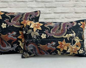 Asian Dragon Pattern Printed Pillow, Chinese Dragon Pillow Case, Flowers Dragons Pillow Sham, Modern Pillow Case, Japanese Pillow,