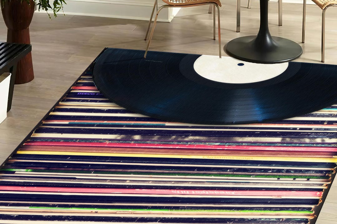 Vinyl Record Player Rug, Retro Music Striped Rug, Colorful DJ Digital ...