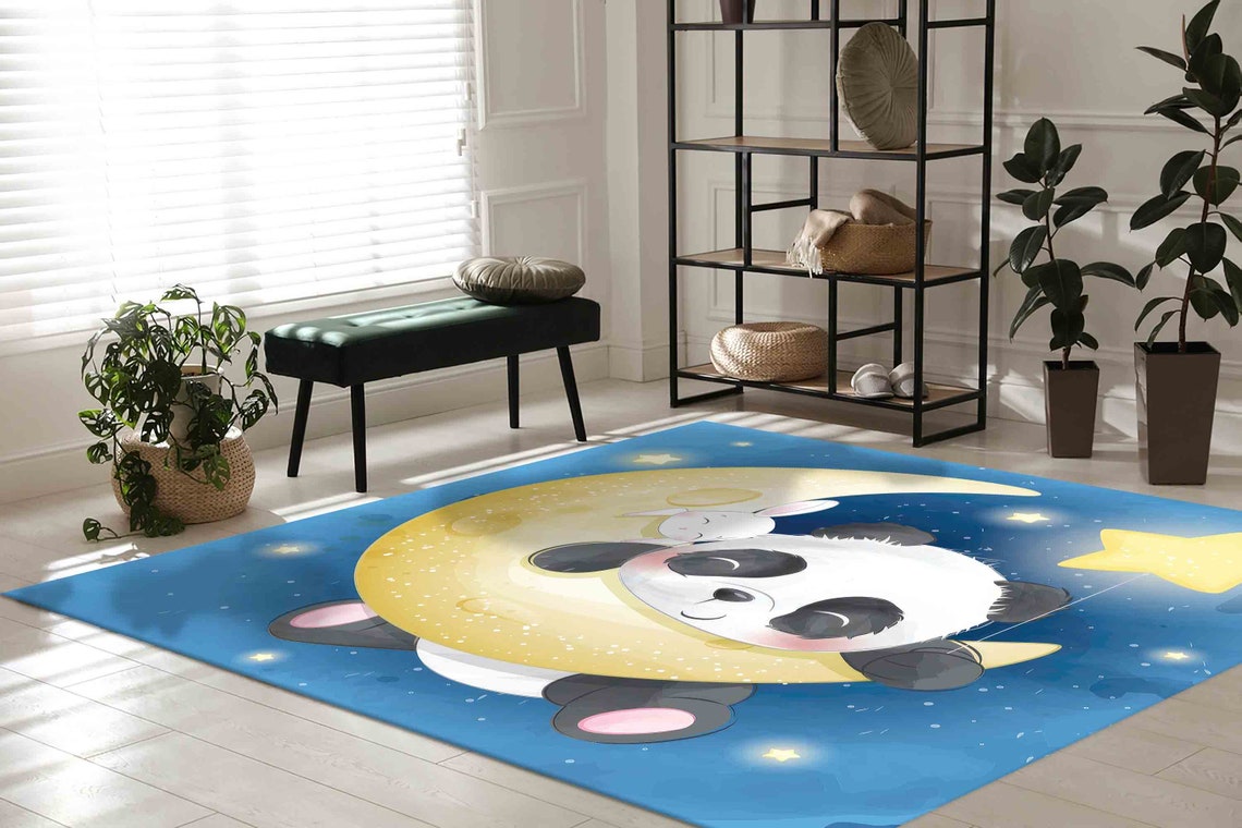 Cute Panda Rugs, Cute Moon Rug, Panda Rug, Kids Rug, Soft Rug, Nursery ...