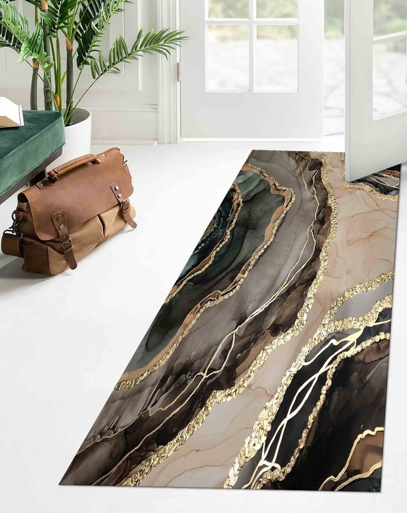 Kitchen Rug, Decorative Rug, Small Rug, Gift Rug, Gold Rug, Brown Marble Rugs, Alcohol Ink Rug, Hallway Rug, Machine Washable Rug, image 5