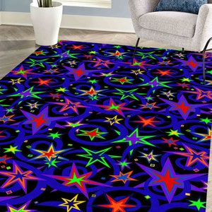 Stars Rug, Retro Rug, Play Room Rugs, Modern Rugs, Neon Rug, Wedding Rug, Anti-Slip Carpet, Cool Rug, Easy To Clean Rug, Classic Rug, immagine 5
